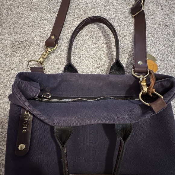 R.Riveter Otto Carry All Navy Blue Canvas Tote‎ Leather Trim Handmade USA Purse - Picture 5 of 14